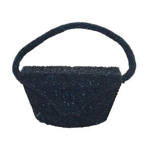 Silk Taffeta Beaded Bucket Purse Handbag Embellished Rauf Co Snap Vintage